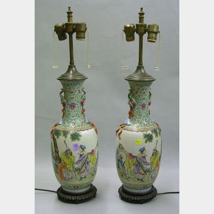 Pair of Chinese Porcelain Vase Table Lamps