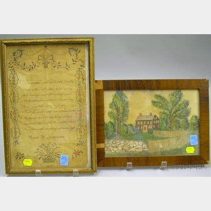 Framed 1807 Sarah H. Livermore Pen and Watercolor Poem and a Framed 19th Century Alluia Livermore Watercolor De... 