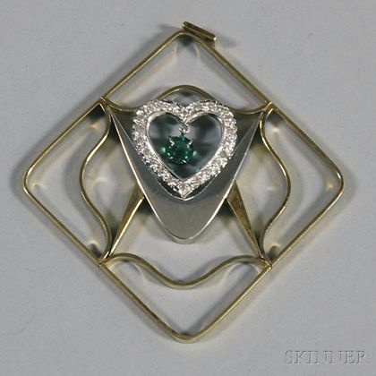 Bicolor 14kt Gold, Diamond, and Emerald Pendant