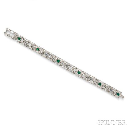 Art Deco Platinum, Emerald, and Diamond Bracelet, Cartier