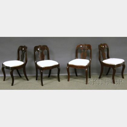 Set of Four Empire Mahogany Dining Chairs with Upholstered Slip Seats. 