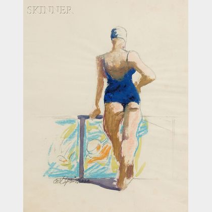 Carl Sprinchorn (American, 1887-1971) Bather in a Blue Swimsuit