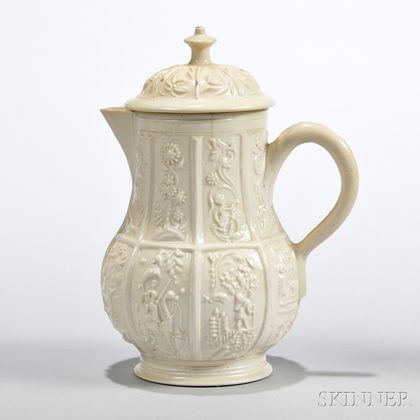 White Salt-glazed Stoneware Milk Jug and Cover