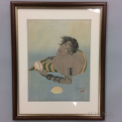 Paul Jacoulet (1902-1960) Woodblock Print, Femme Tatouee de Falalap, Ouest Carolines 