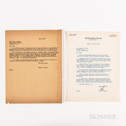Kennedy, John F. (1917-1963) Typed Letter Signed to Richard S. Kelley, 15 June 1953.