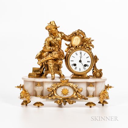 Louis XVI-style White Marble and Gilt Figural Mantel Clock