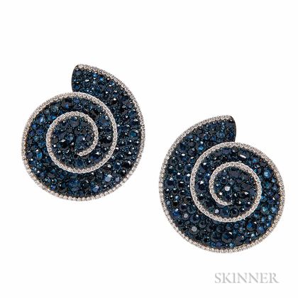 18kt White Gold, Sapphire, and Diamond Earrings, Umrao