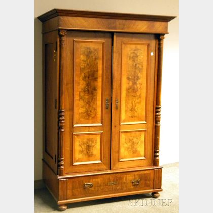 Neoclassical Mahogany and Burl Veneer Two-Door Armoire