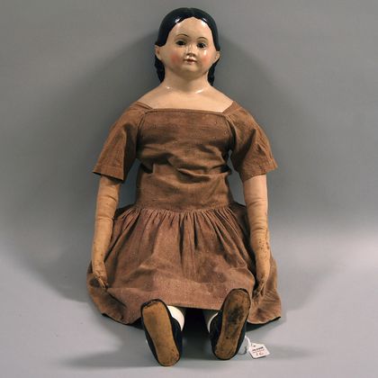 Large Early Glass-eyed Papier-mache Doll