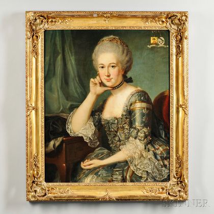 Continental School, 18th Century Portrait of an Elegant Woman with Dutch Family Crests