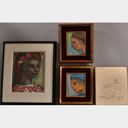 Josef Presser (American, 1907-1967) Three Framed Portrait Heads: Profile of a Girl, Profile of a Boy