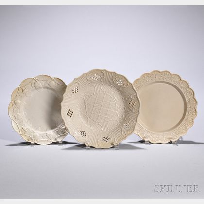 Three White Salt-glazed Stoneware Dishes