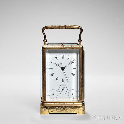 Japy Freres & Cie. Hour-repeating Carriage Clock with Calendar and Center Seconds