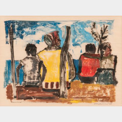 South American School, 20th Century Scene with Four Figures