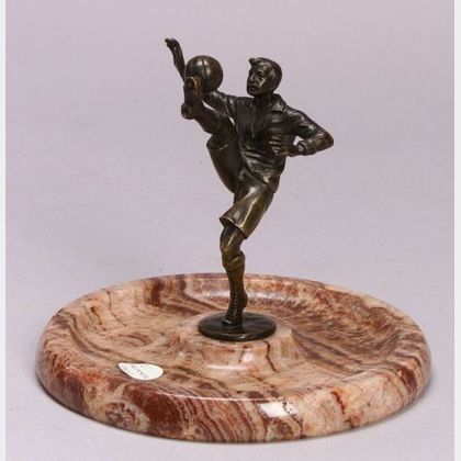 Austrian Bronze and Onyx Soccer Player Desk Tray