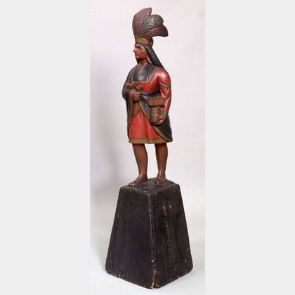 Polychrome Painted and Carved Wooden Indian Tobacconist Figure