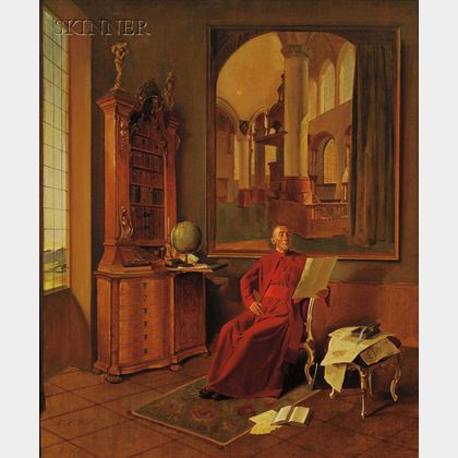Franz Xaver Wolf (Austrian, 1896-1990) Portrait of a Cardinal in His Study