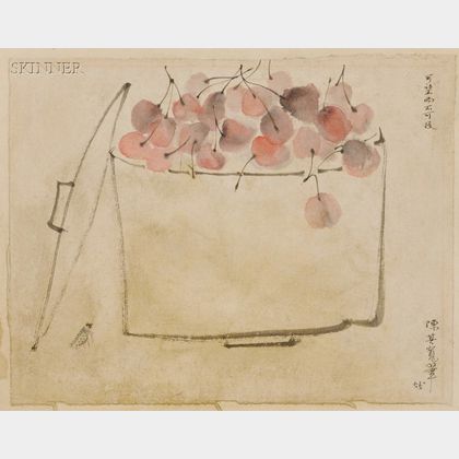 Chen Chi-Kwan (Chinese, 1921-2007) Insect with Bowl of Cherries Signed and inscribed ... 55 in Chinese and English u.r. and... 
