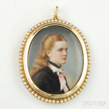 Gold-framed Portrait Miniature Pendant
