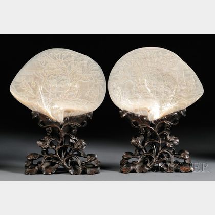 Pair of Mother-of-Pearl Carved Shells