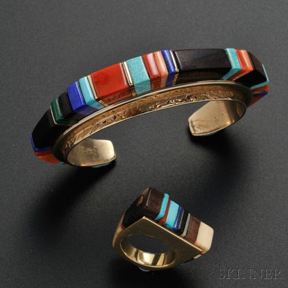 Hopi Gold Bracelet and Ring, Charles Loloma