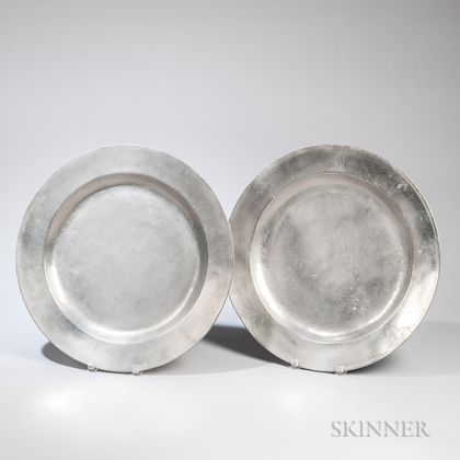 Two Large Pewter Chargers