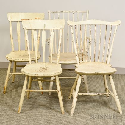 Four White-painted Windsor Chairs