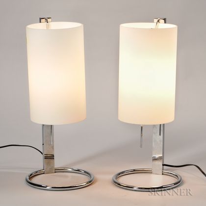 Pair of Chrome and Glass Table Lamps 