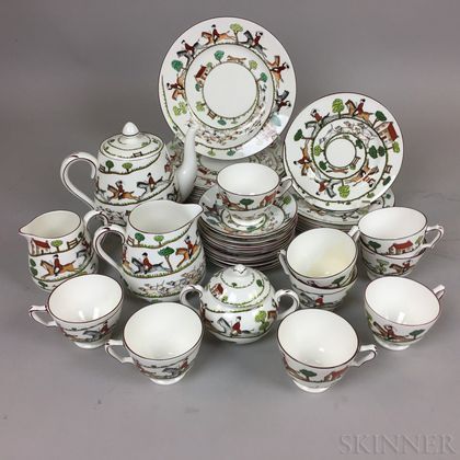 Thirty-four Pieces of Crown Staffordshire "Hunting Scene" Ceramic Tableware