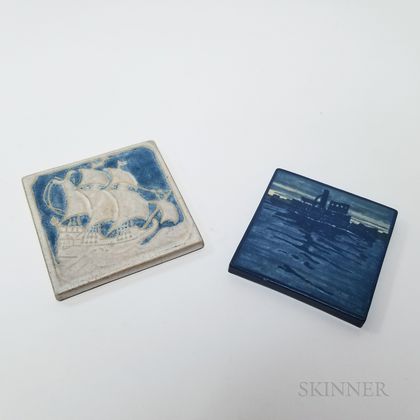 Two Marblehead Pottery Ship Tiles