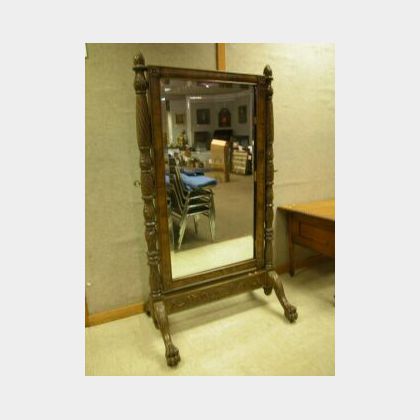 Classical-style Carved Mahogany Cheval Mirror. 