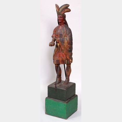 Carved and Polychrome Painted Wooden Indian Tobacconist Figure