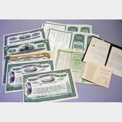 Eight Signed Railroad Stock Certificates and a Ben Hur Mining Co. Ltd. Stock Certificate
