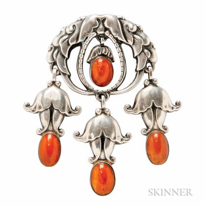 .830 Silver and Amber Brooch, Georg Jensen