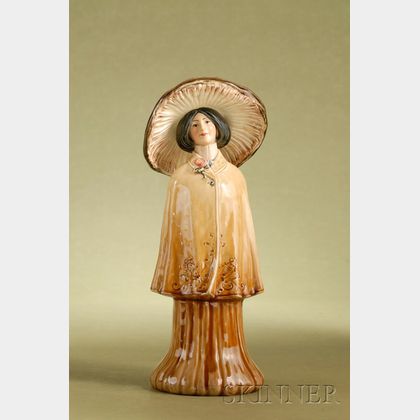 Continental Translucent Brown Glazed Pottery Figural Bottle