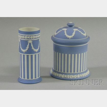 Wedgwood Light Blue Jasper Dip Spill Vase and Jar with Cover