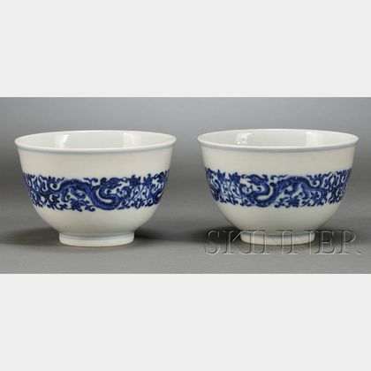 Pair of Blue and White Wine Cups
