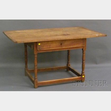 William & Mary Breadboard-top Maple Tavern Table with Drawer