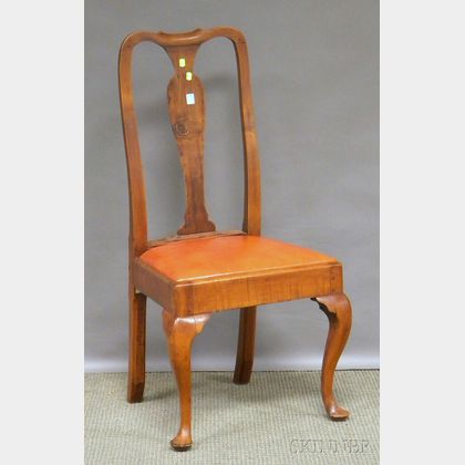 Queen Anne Maple Side Chair with Leather-upholstered Slip Seat