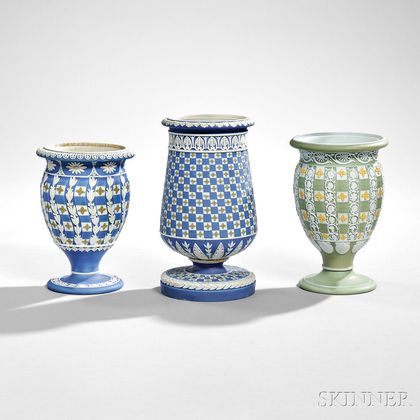 Three Wedgwood Tricolor Jasper Dip Diceware Vases
