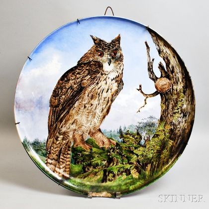 Creil Montereau B & Cie Faience Owl-decorated Ceramic Charger