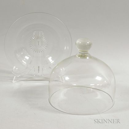 Colorless Blown Glass Covered Butter Dish