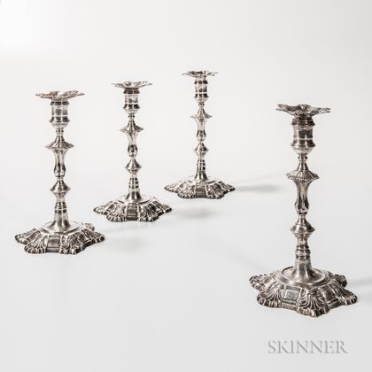 Four George II Sterling Silver Candlesticks