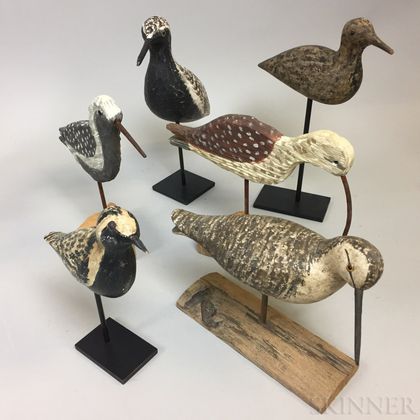 Six Carved and Painted Wood Snipes