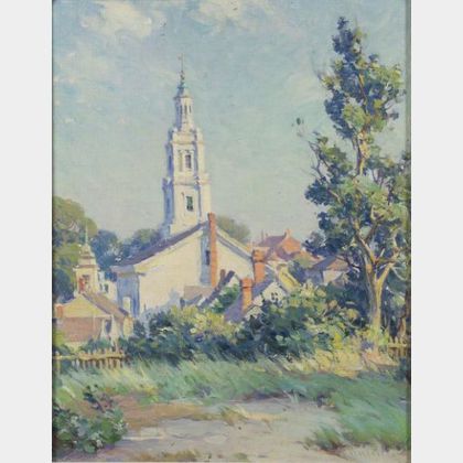 Mabel May Woodward (American, 1877-1945) Landscape with Church Steeple