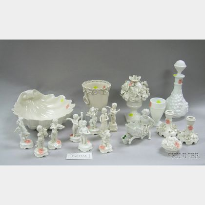 Twenty-three Pieces of White Glazed Ceramic and White Glass Table Items