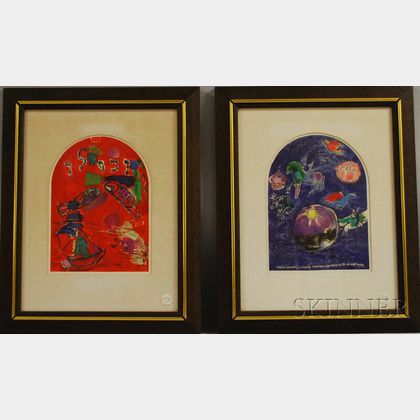 After Marc Chagall (French/Russian, 1887-1985) Lot of Two Images from TWELVE MAQUETTES FOR STAINED GLASS WINDOWS FOR JERUSALEM: The ...