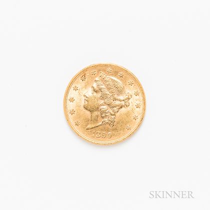 1899 $20 Liberty Head Double Eagle Gold Coin. Estimate $1,200-1,500