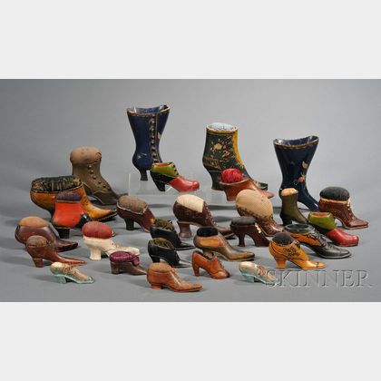 Collection of Twenty-eight Shoe-form Pincushions