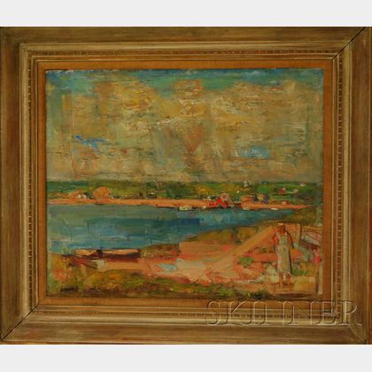 John Robinson Frazier (American, 1889-1966) Bay View with Figure, Probably Wellfleet Harbor